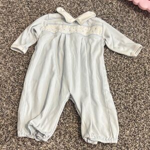 Petit Ami Pale Blue Smocked Baby Romper